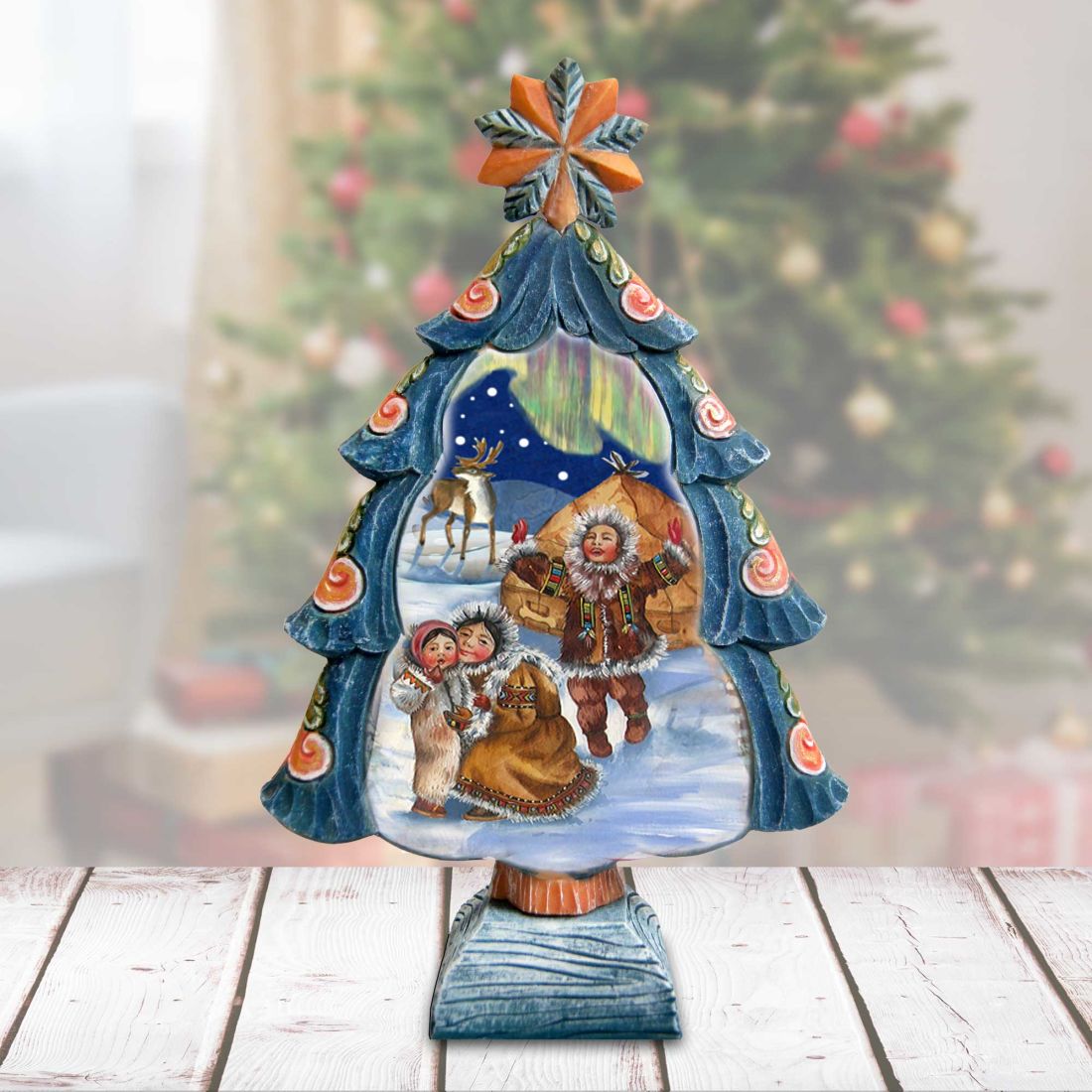 Northern Lights Tree Handcrafted Christmas Figurine - G. DeBrekht Christmas Santa Snowman Decor - 588077L