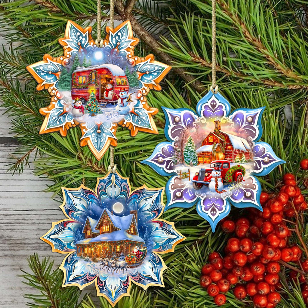 Waiting for Christmas Snowflake Eco Wood Ornaments Set of 3 by G. Debrekht - Christmas Decor - 8090150-S3
