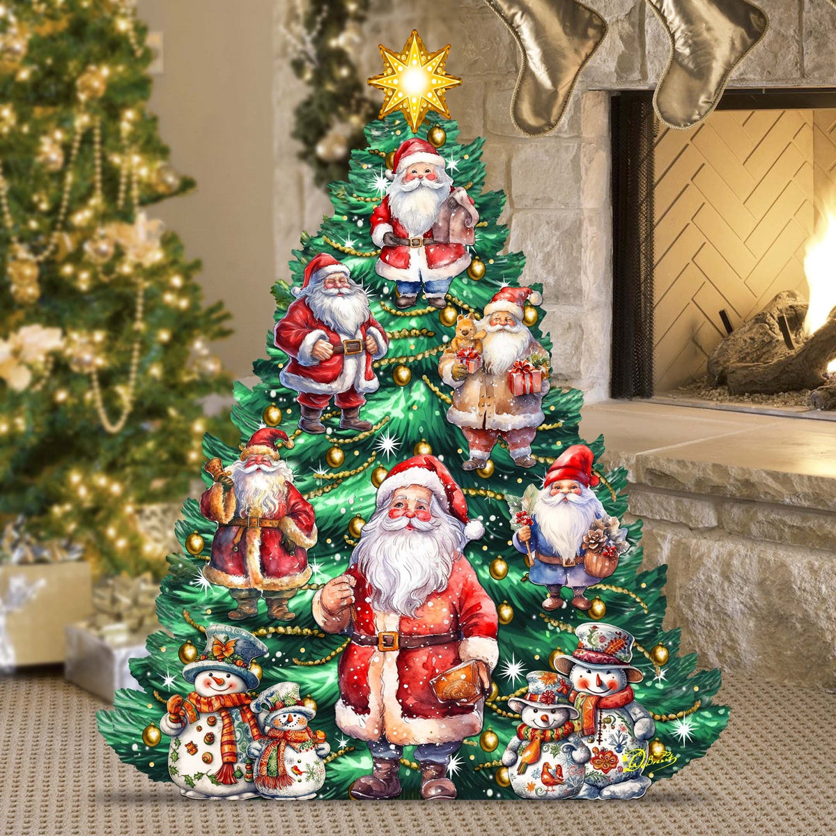 Santa Claus-Themed Christmas Tree Outdoor Indoor Decor Wooden Christmas Decoration by G. Debrekht Christmas Decor - 8191516F