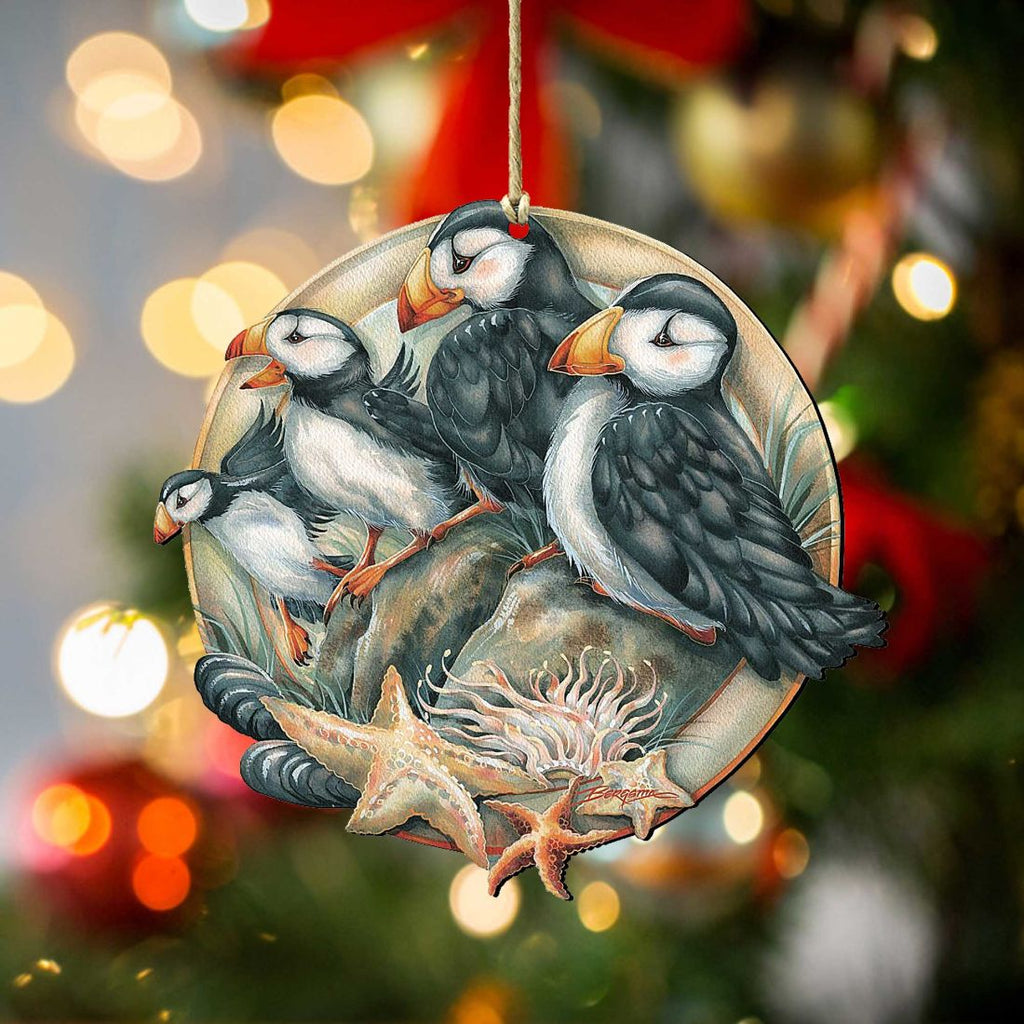 Send in the Clowns Puffins Wooden Ornaments by J. Bergsma - Wildlife Holiday Decor - 8591848-JB