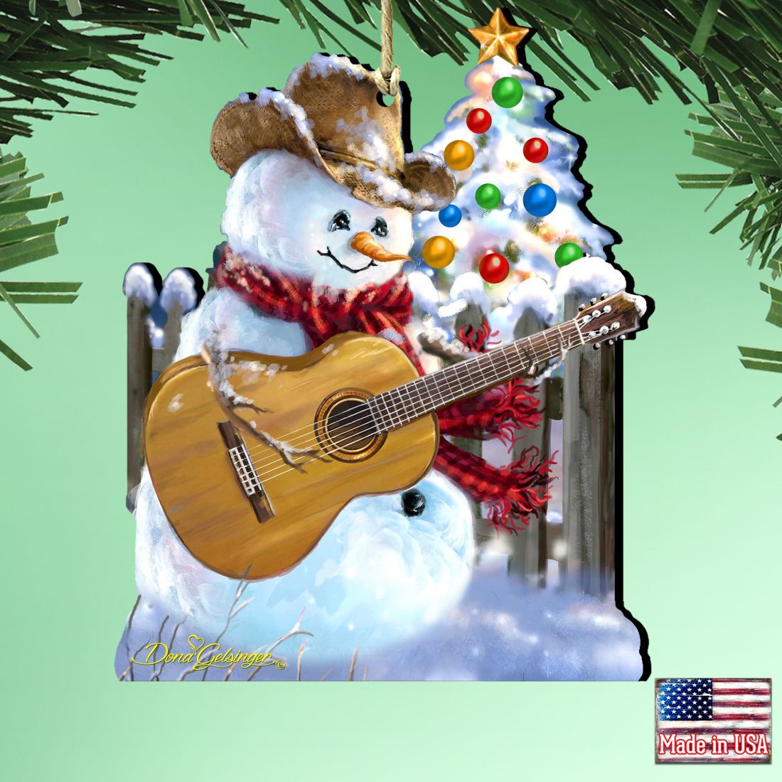 Guitar Rocker Snowman Wooden Ornaments by Gelsinger - Christmas Santa Snowman Decor - 8121120-1531