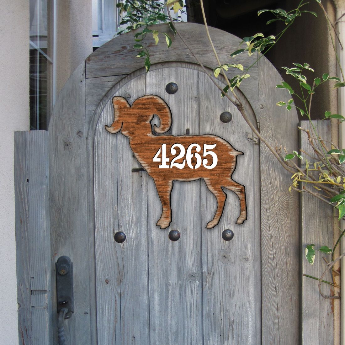 Ram Wooden Custom House Number Sign by G. DeBrekht - Nature Wildlife Decor - Handcrafted Wooden Handcrafted Wooden Handcrafted Wooden Address Sign - MA8198228