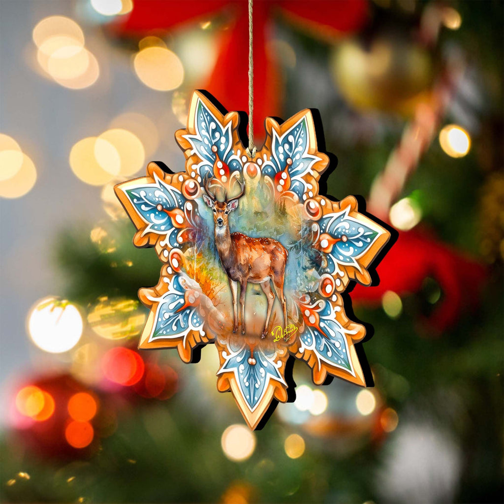 Forest Elk Snowflake Wooden Ornaments by G. Debrekht - Nature Wildlife Decor - 8688413