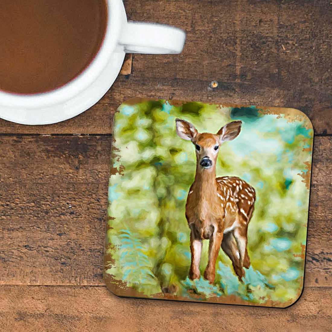 Forest Deer Wooden Cork Coasters Gift Set of 4 by Nature Wonders - Nature Wildlife Decor  - 95290C-S4