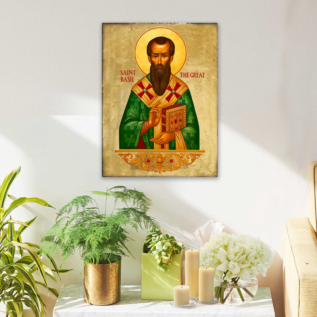 Saint Basil Wooden Gold Plated Religious Christian Sacred Icon - Inspirational Icon Decor - 85053