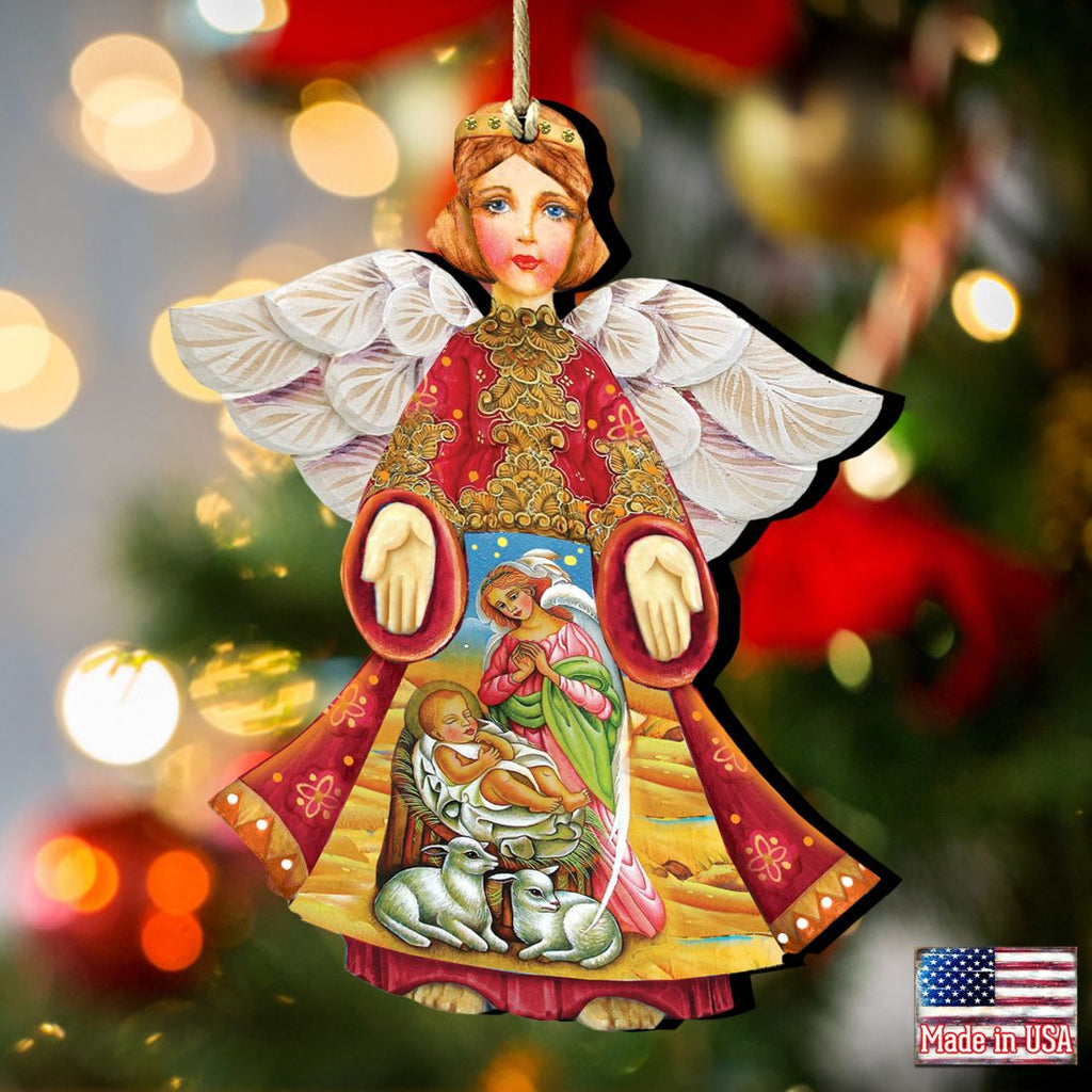 Mary And Joseph Angel Wooden Ornaments by G. DeBrekht - Nativity Holiday Decor - 8154109