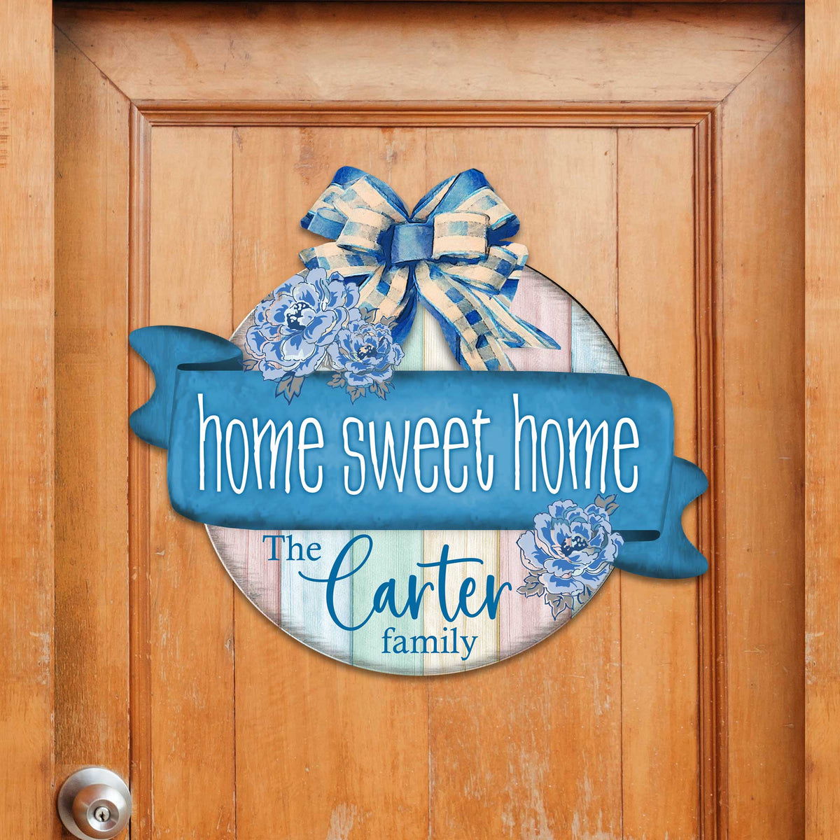 Front door welcome sign Personalized Home Sweet Home wreath Main entrance welcome sign - Wooden front porch decor - 933105HC