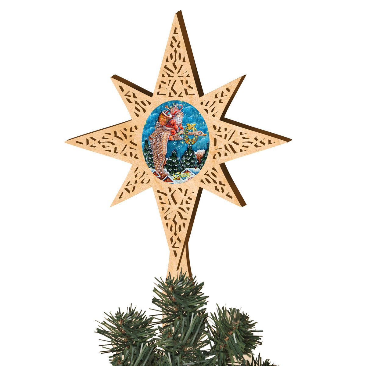 Santa On Goose Tree Topper by G.DeBrekht - Christmas Santa Snowman Decor - 89492