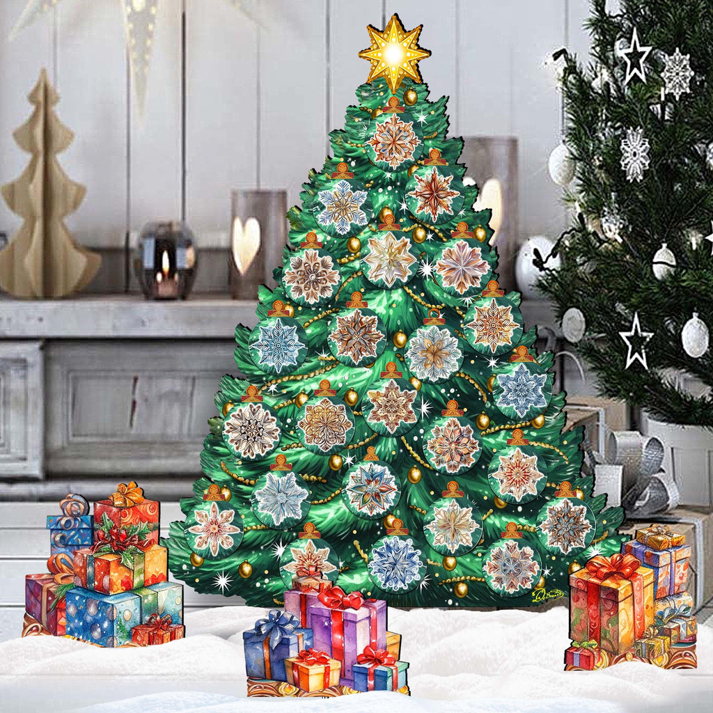 Snowflake-Themed Christmas Tree Outdoor Indoor Décor Wooden Christmas Decoration by G. Debrekht Christmas Décor - 8191504F-G
