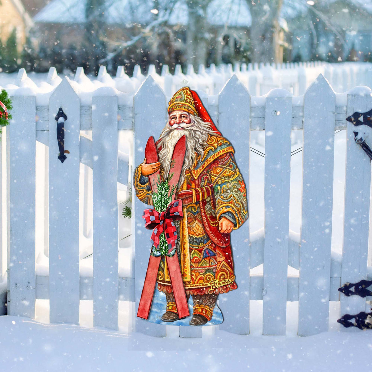Santa's Skiing Adventure Holiday Door Decor by G. Debrekht - Christmas Santa Snowman Decor - 8691403H