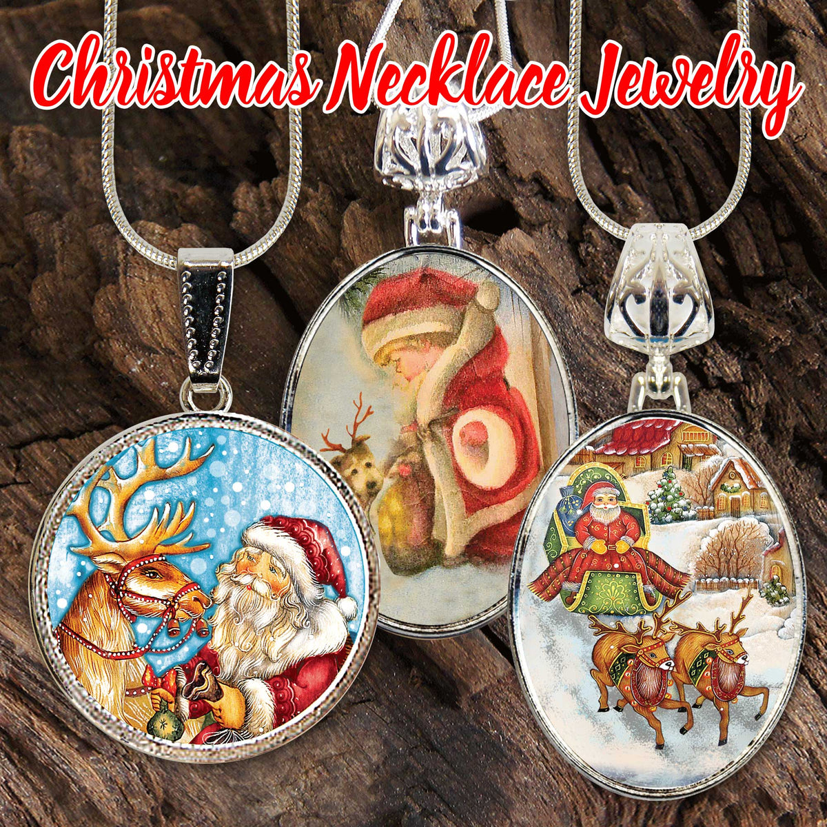 Little Santa Silver Plated Medal Pendant Necklace - 44153O