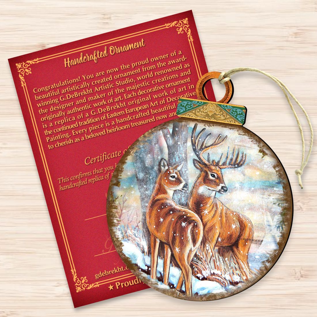 Deer's Family Ball Wooden Ornaments by G. DeBrekht - Wildlife Holiday Decor - 8025212