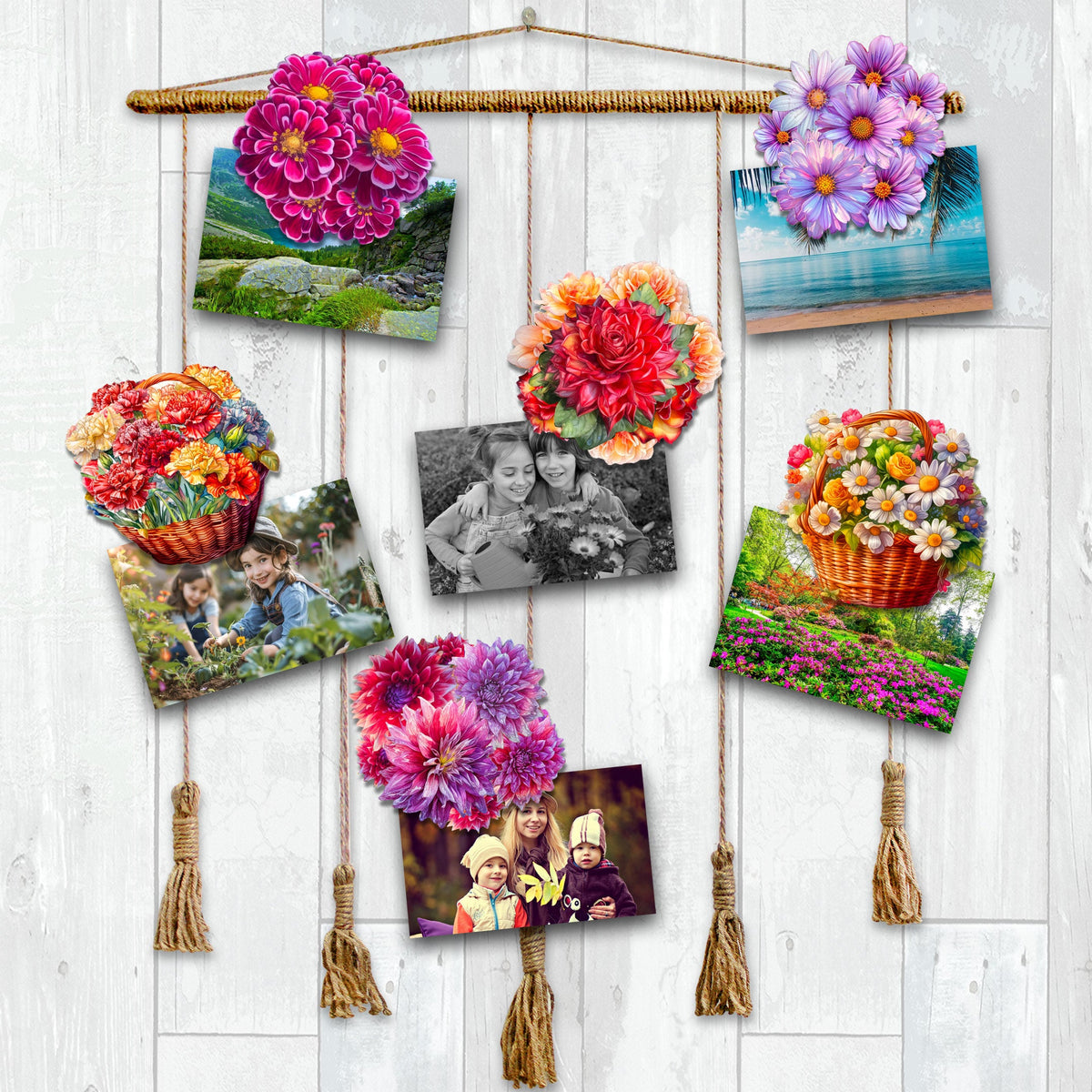 Flowers Clip-On Eco Wood Decorative Ornaments Set of 6 by G. Debrekht - Love Family Décor - 8090076C-S6