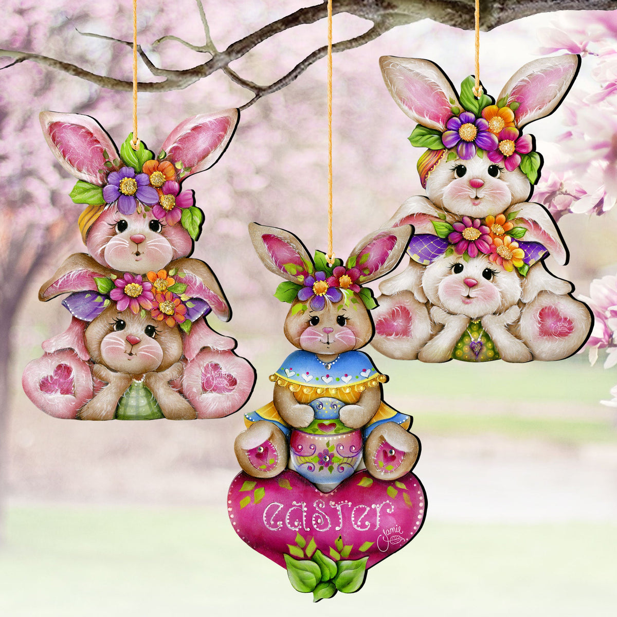 Easter Bunny Ornaments Set of 3- Spring Home Decor -Easter Basket Tag - Easter Gift by J. Mills-Price - 8091046-S3