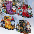 Seasonal Gnome Boots Wooden Christmas Ornaments – Set of 4 – 8091130-S4