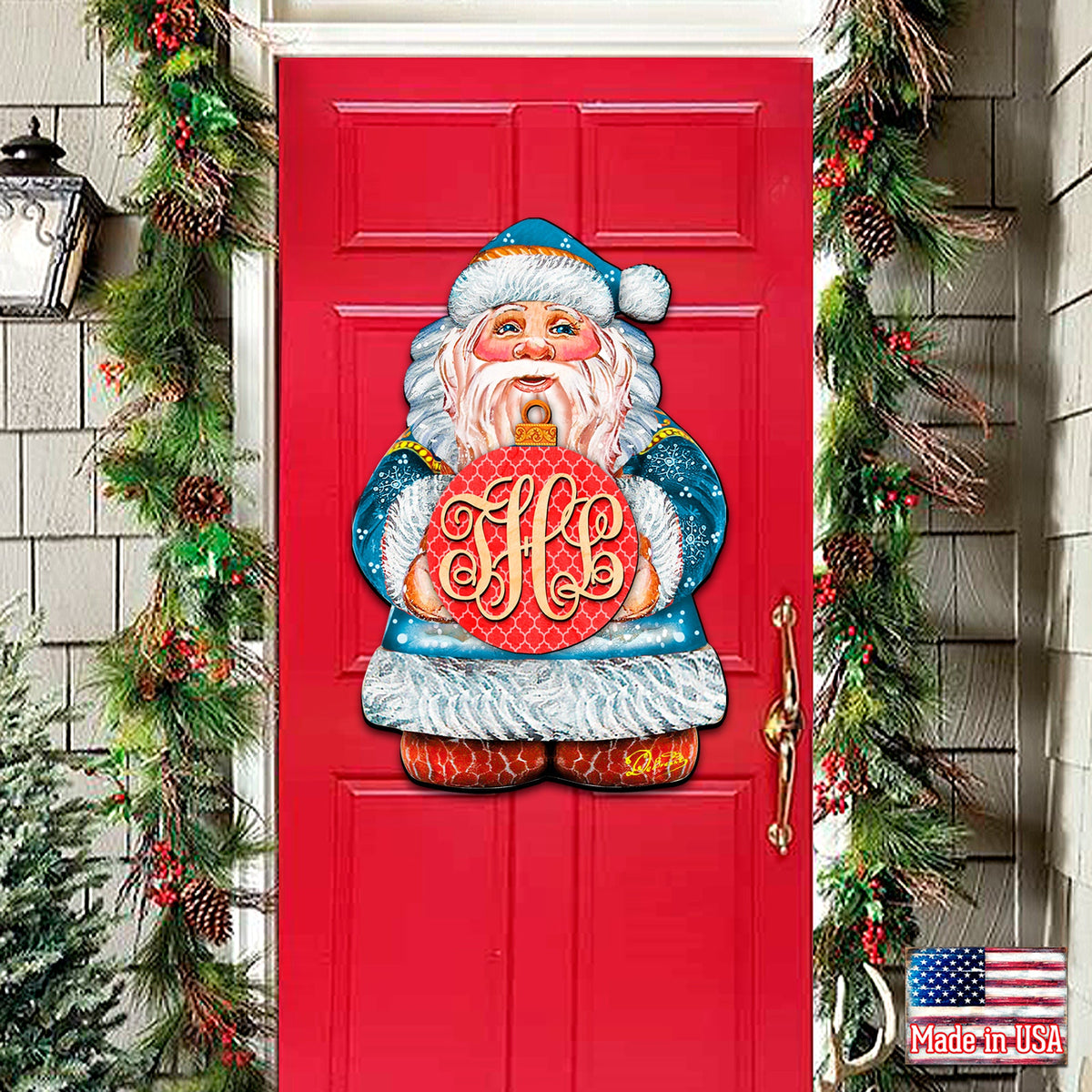 Custom Letter Monogram Santa Door Hanger by G. DeBrekht - Christmas Santa Snowman Décor - 8117810G-10H