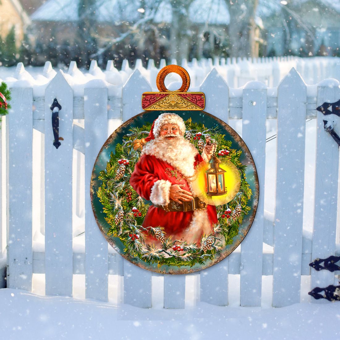 Enchanted Ball Christmas Wreath Santa Door Decor by D. Gelsinger - Christmas Santa Snowman Decor - 8021051H-1003