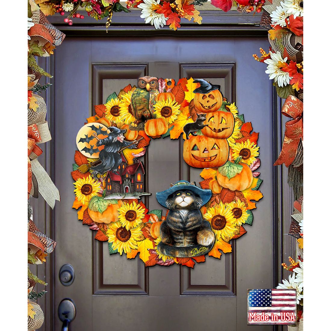Halloween Holiday Door Wreath by G. DeBrekht - Thanksgiving Halloween Decor - 8185317H