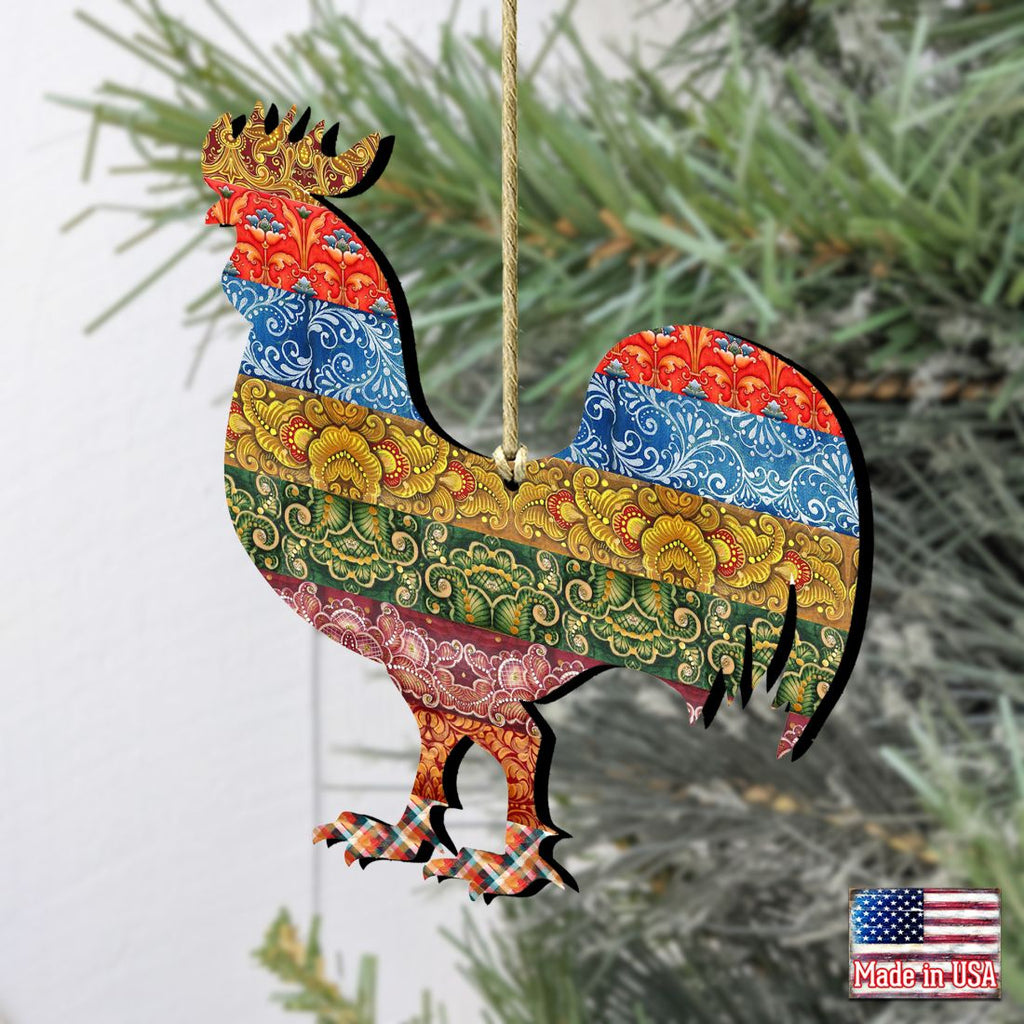 Rooster Quilted Pattern Wooden Ornaments by G. DeBrekht - Easter Spring Decor - 8198135