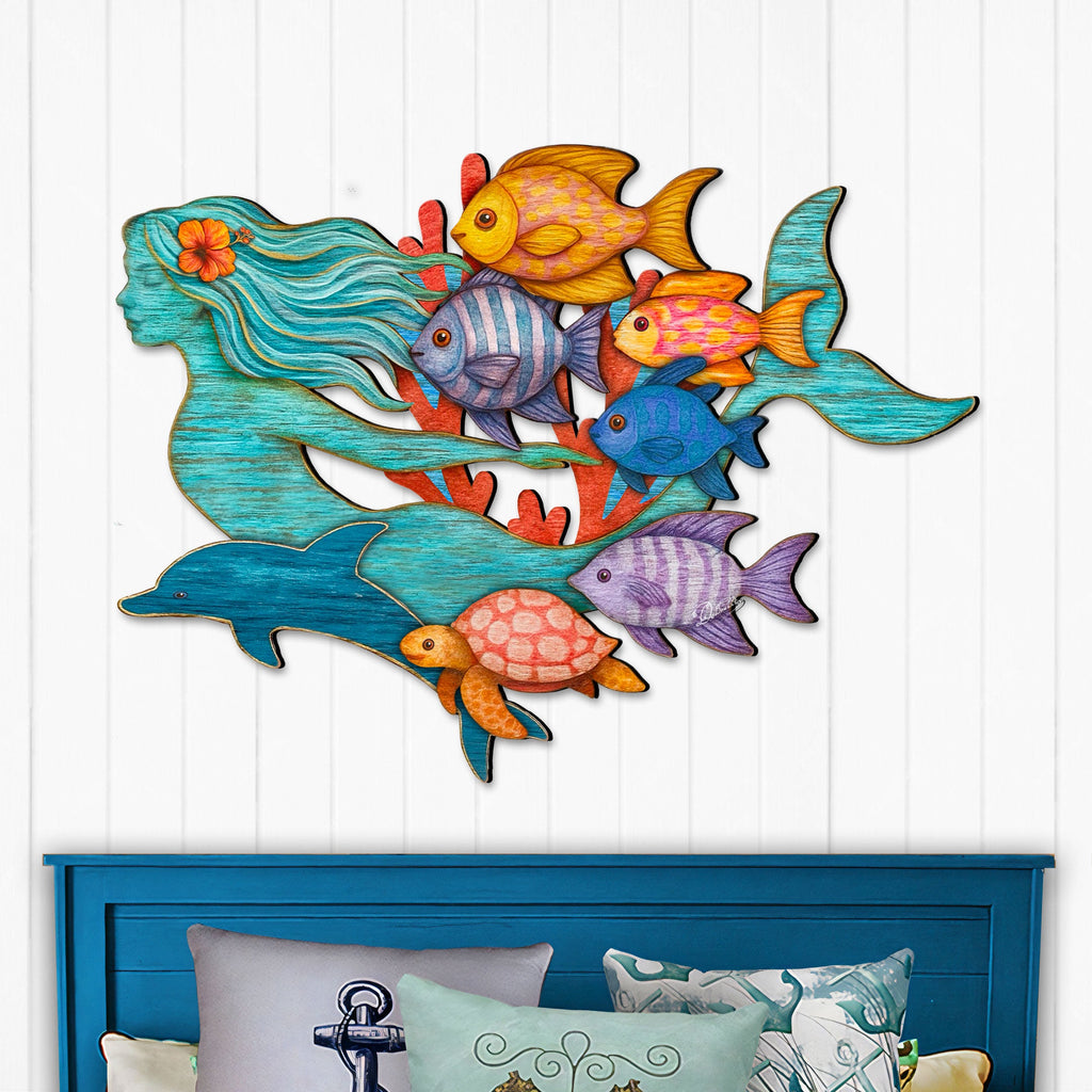 Tropical Mermaid Coastal Wall Art Decor by G. Debrekht - Coastal Sea-Life Decor - 81985144F
