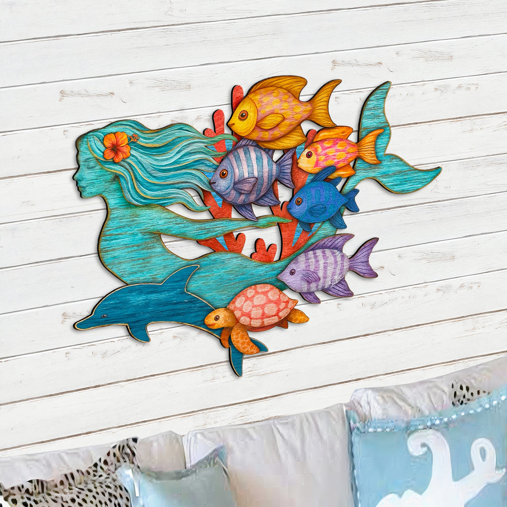 Tropical Mermaid Coastal Wall Art Decor by G. Debrekht - Coastal Sea-Life Decor - 81985144F
