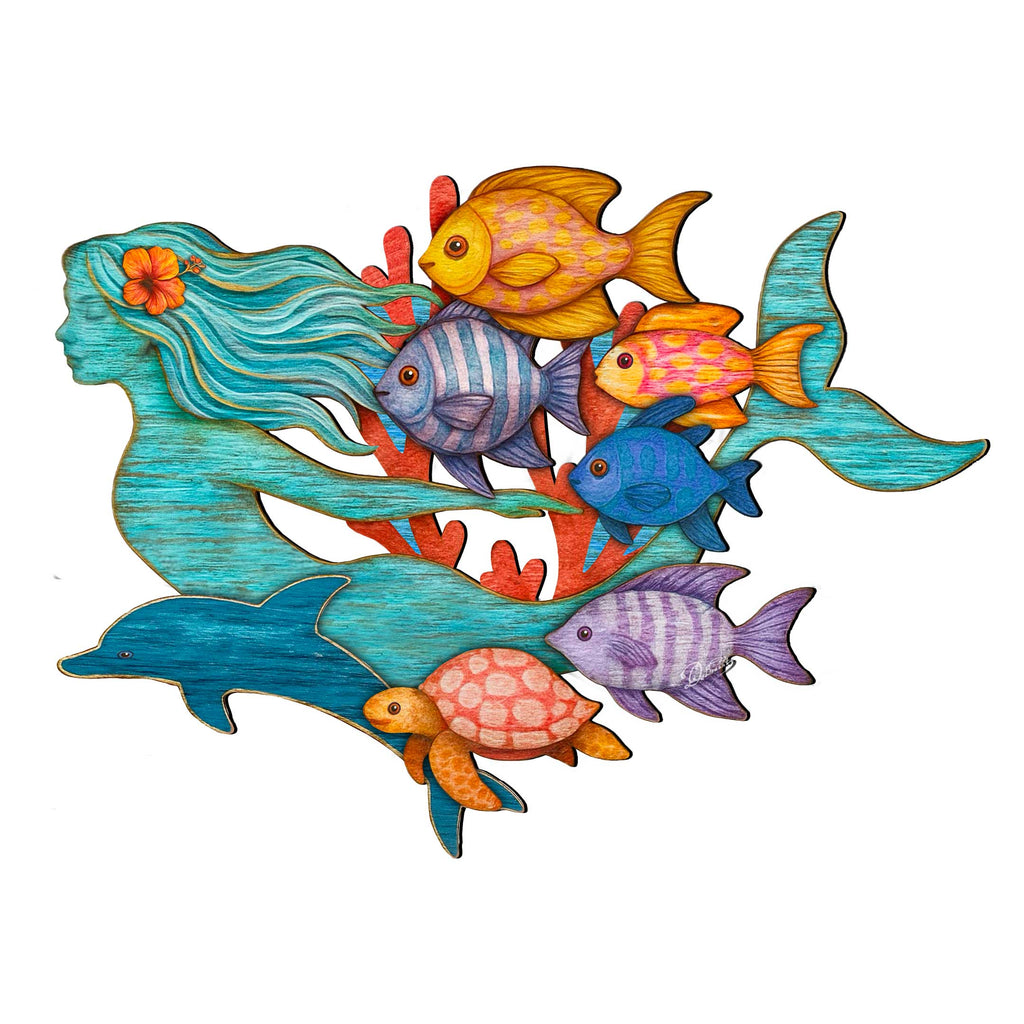 Tropical Mermaid Coastal Wall Art Decor by G. Debrekht - Coastal Sea-Life Decor - 81985144F