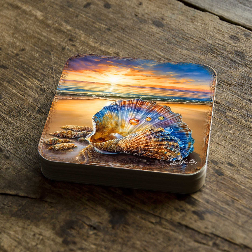 Sunset on the Beach Wooden Cork Coasters Gift Set of 4 by G. Debrekht - Coastal Holiday Décor  - 8199450C-S4