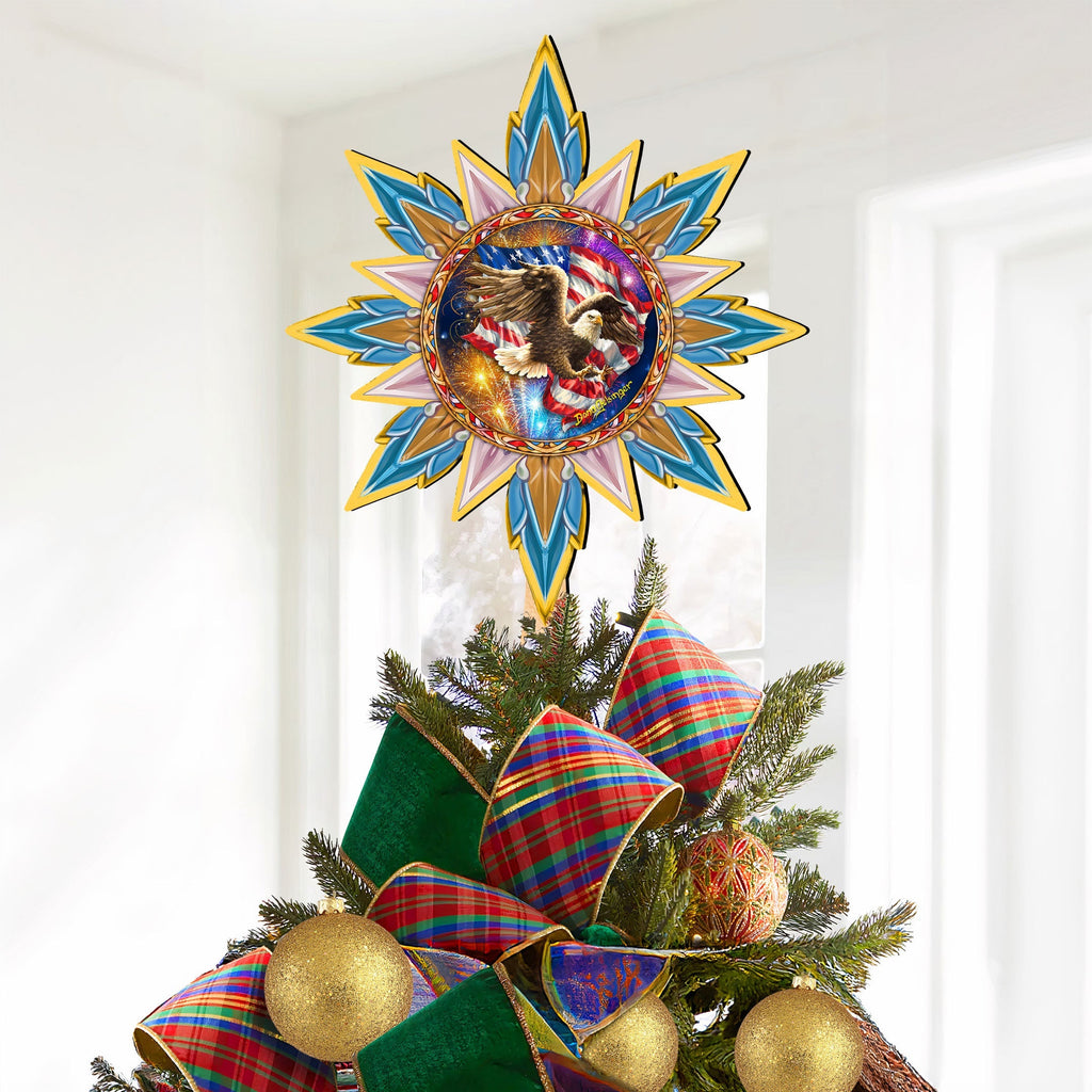 American Patriotic Eagle Tree Topper Wooden Decor by D. Gelsinger -Patriotic Holiday Decor - 89515-DG