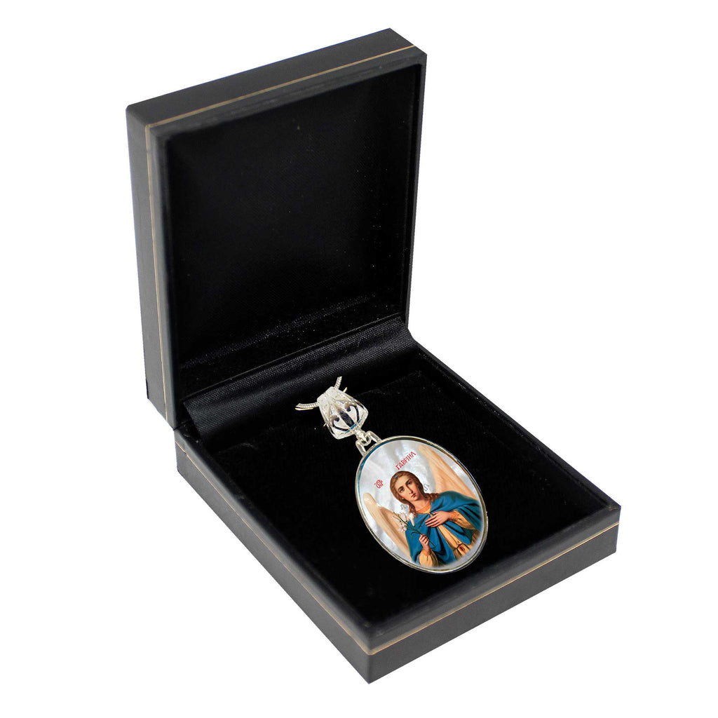 Saint Gabriel the Archangel Silver Plated Mother of Pearl Necklace - 43040