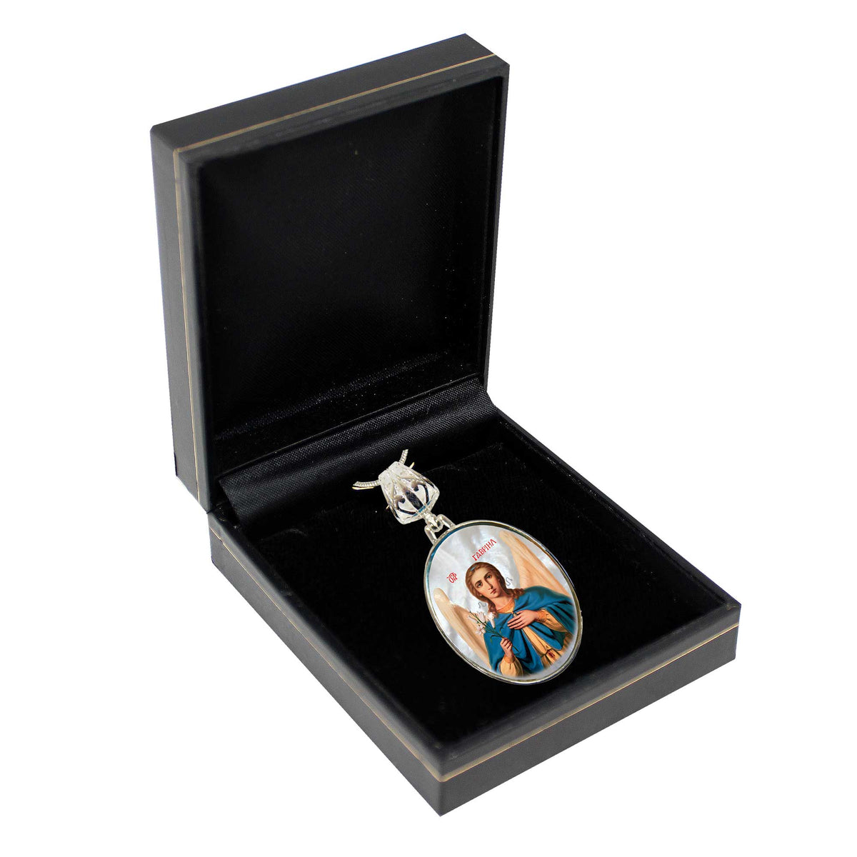 Saint Gabriel the Archangel Silver Plated Mother of Pearl Necklace - 43040