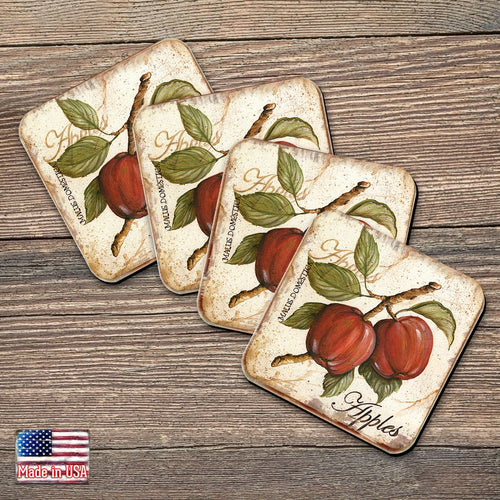 Apples Wooden Cork Coasters Gift Set of 4 by Nature Wonders Nature Wildlife Decor  - 8198633C-S4