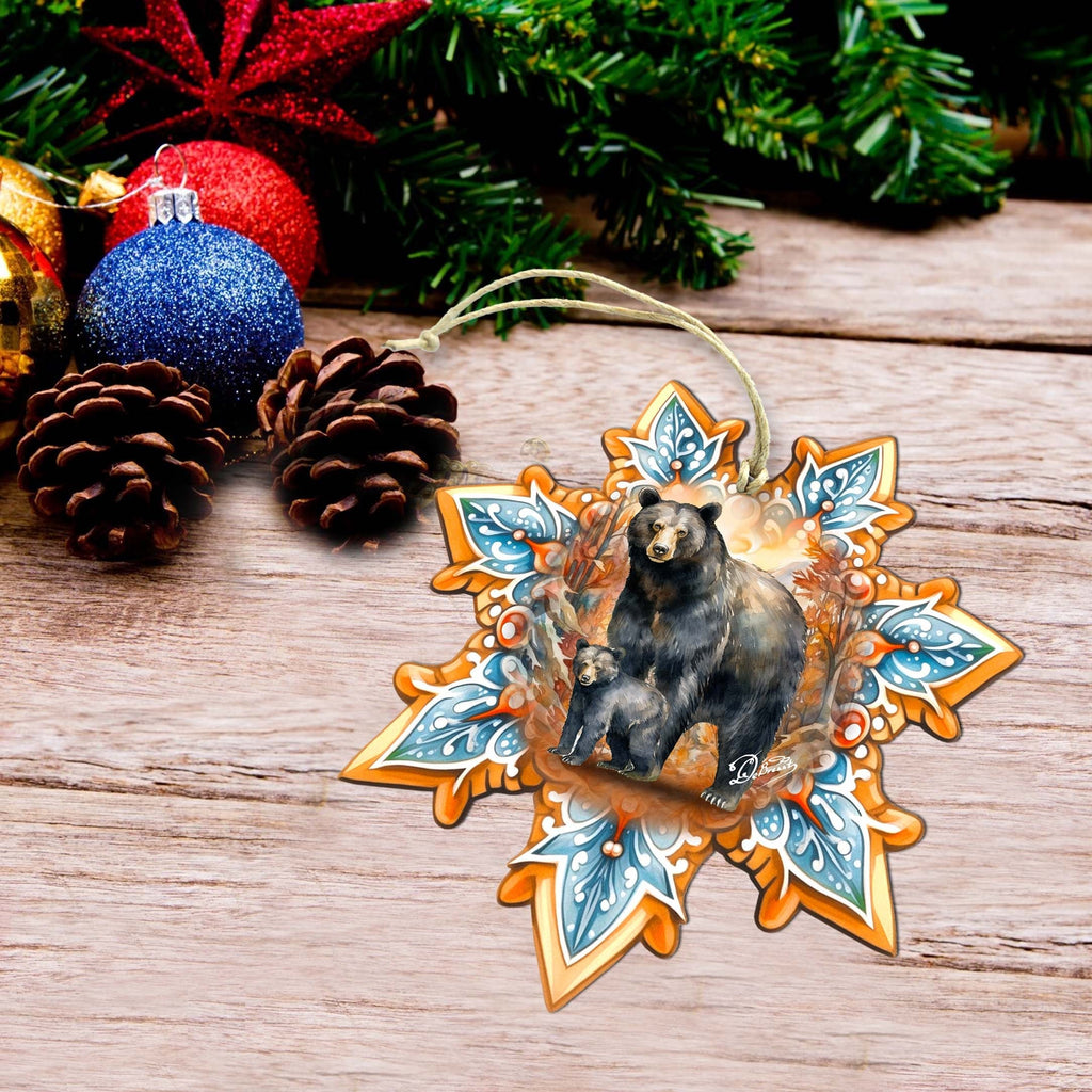 Black Bear Snowflake Large Wooden Ornament by G. Debrekht - Nature Wildlife Decor - 8688407M