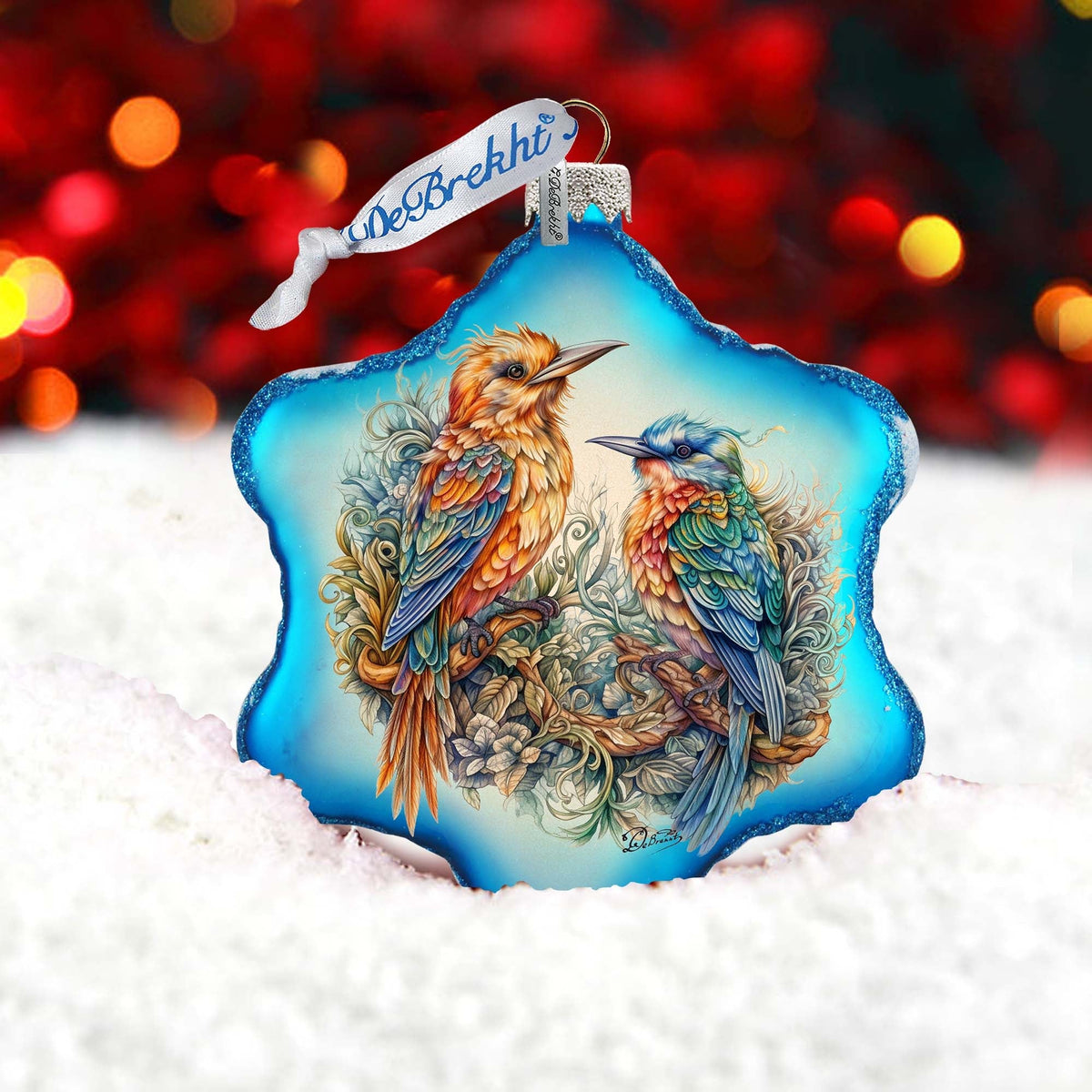 Colorful Birds Snowflake Glass Ornament by G. Debrekht - Wildlife Holiday Decor - 754-042