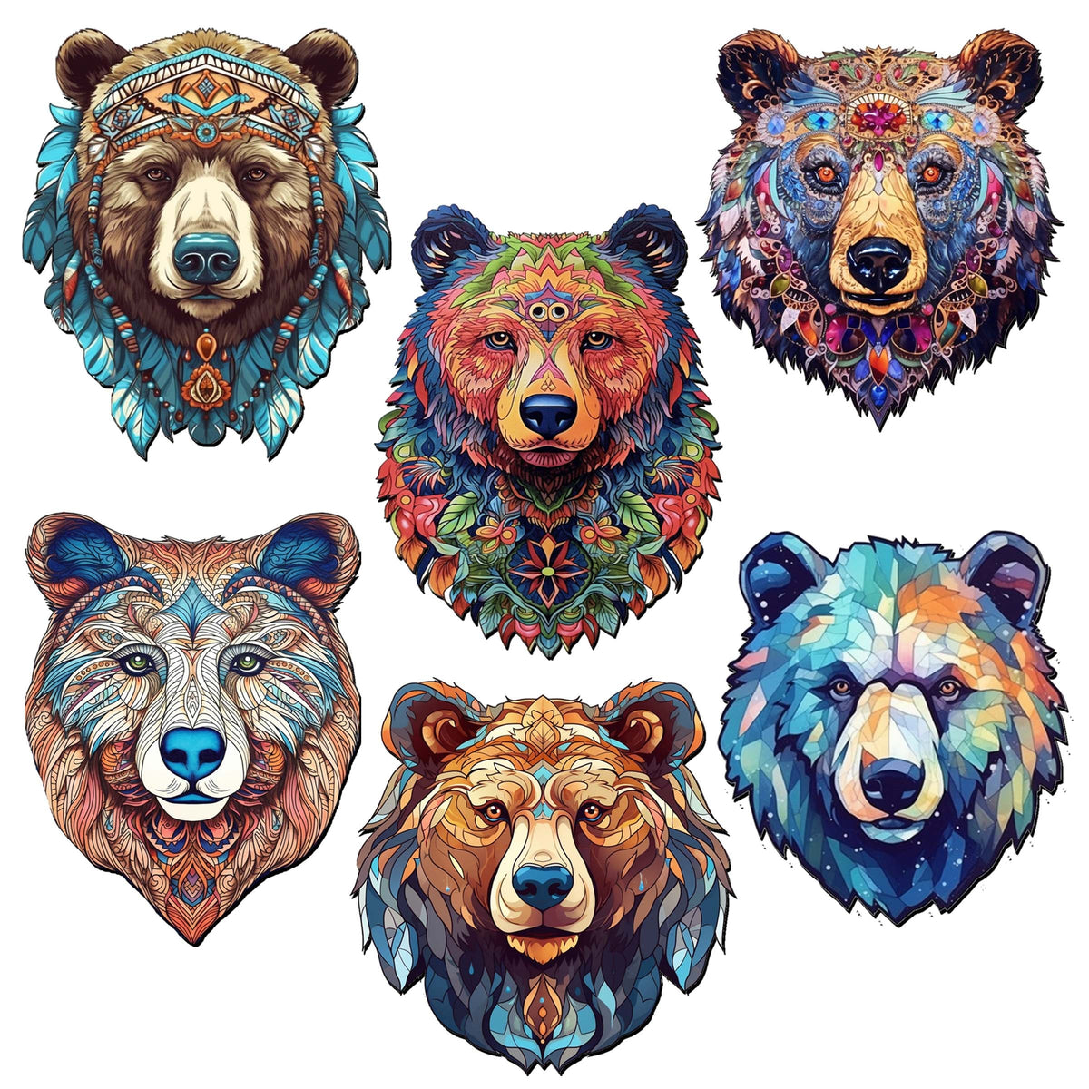 Mystical Bears Decorative Eco Wood Magnets Set of 6 by G. Debrekht - Wildlife Decor - 8090120G-S6