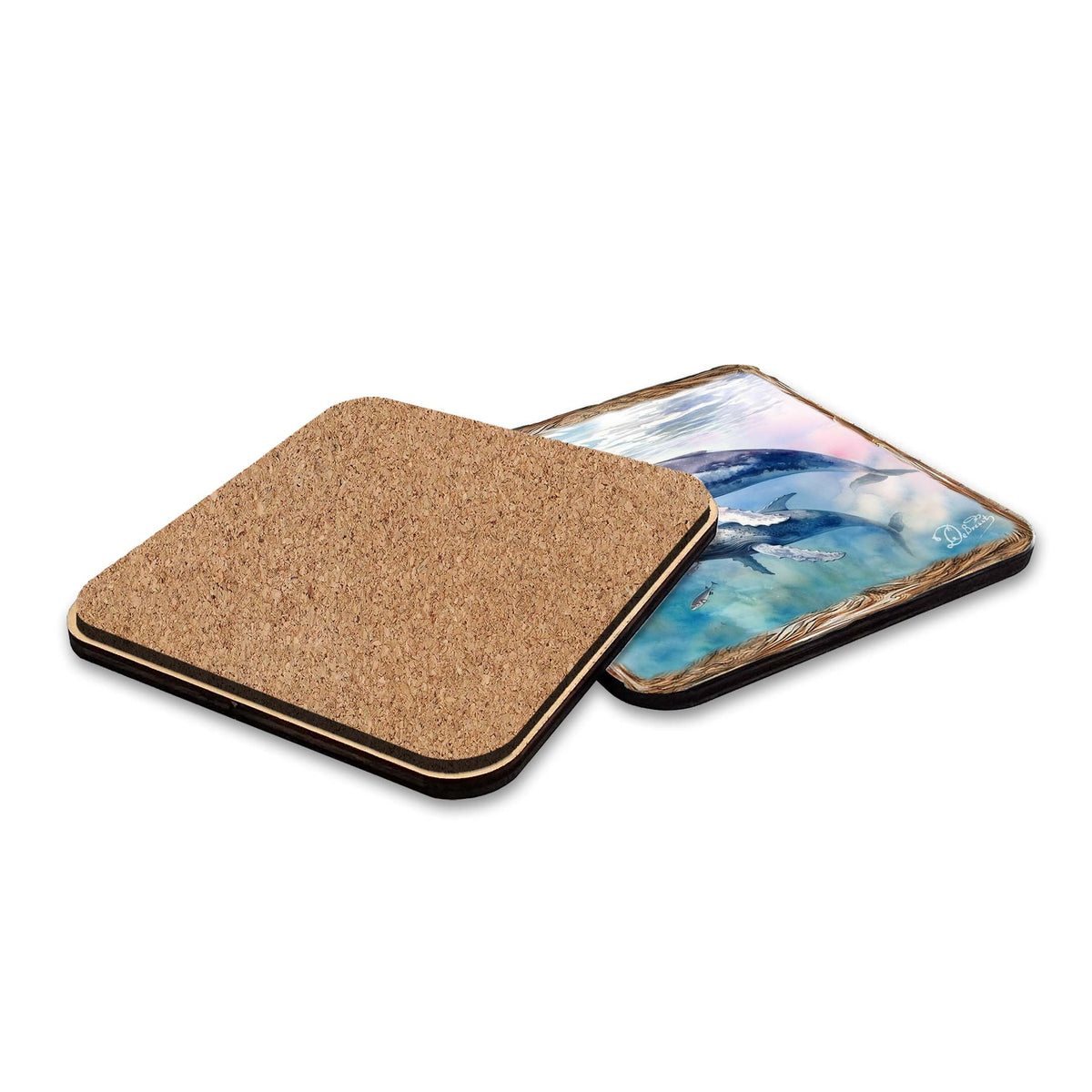 Humpback Whale Wooden Cork Placemat and Coasters Gift Set of 7 by Nature Wonders Coastal Nature Wildlife Decor  - 85403C-S7
