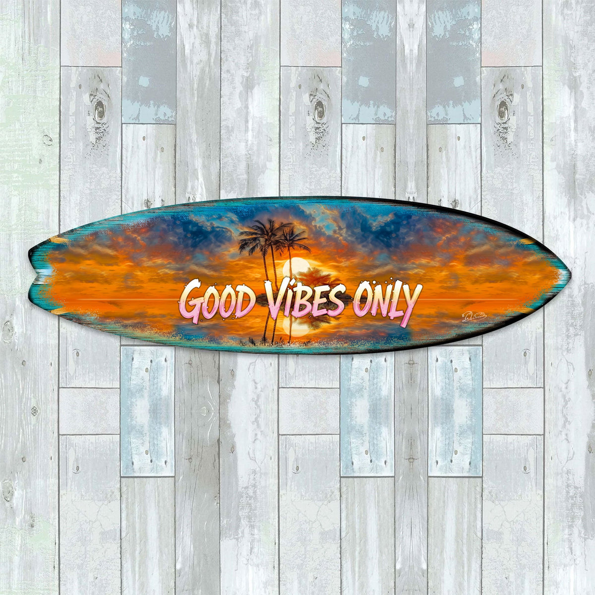 Good Vibes Only Surfboard Wall Art by G. DeBrekht – Handcrafted Coastal Decor for Beach House & Tropical Interiors – 8490145HS