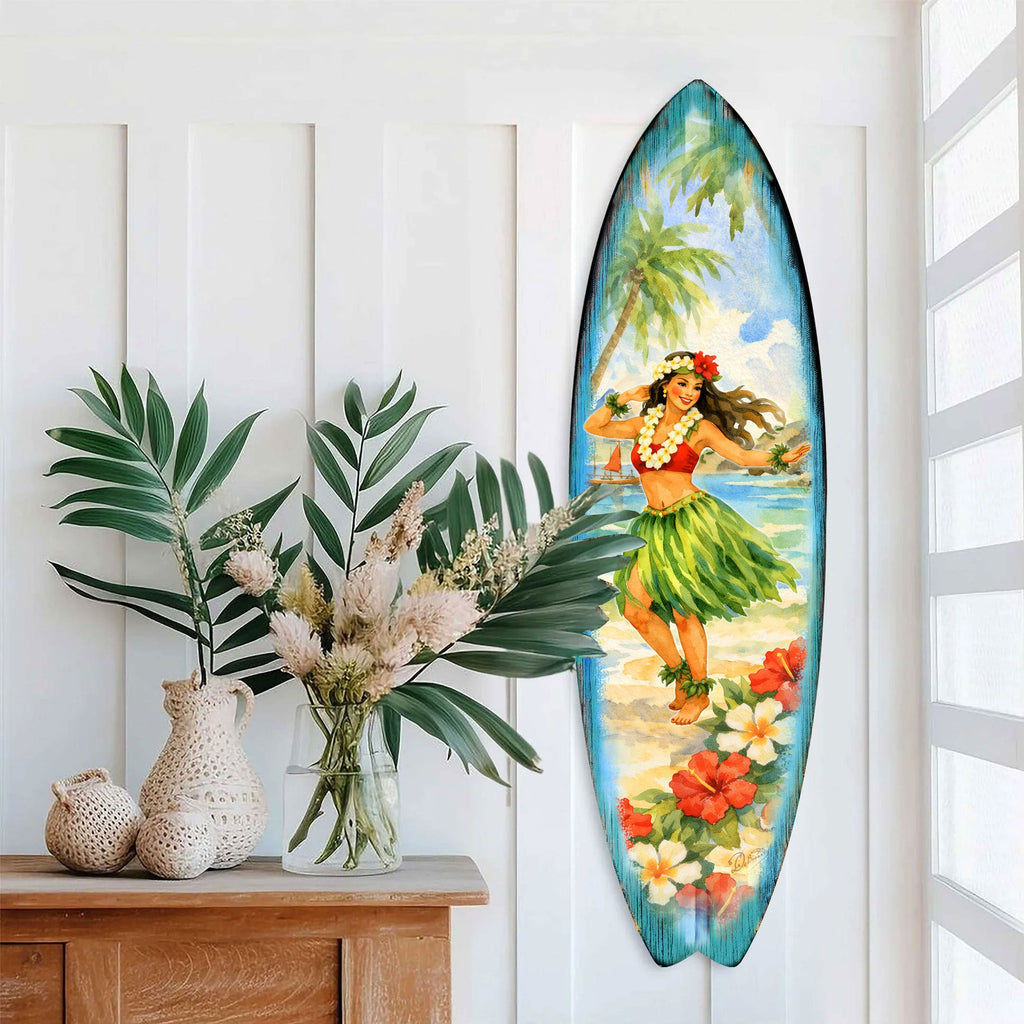 Hawaiian Hula Girl Surfboard Wall Art – Handcrafted Coastal Decor by G.DeBrekht – Beach House Accent for Indoor & Outdoor – 8490155HS