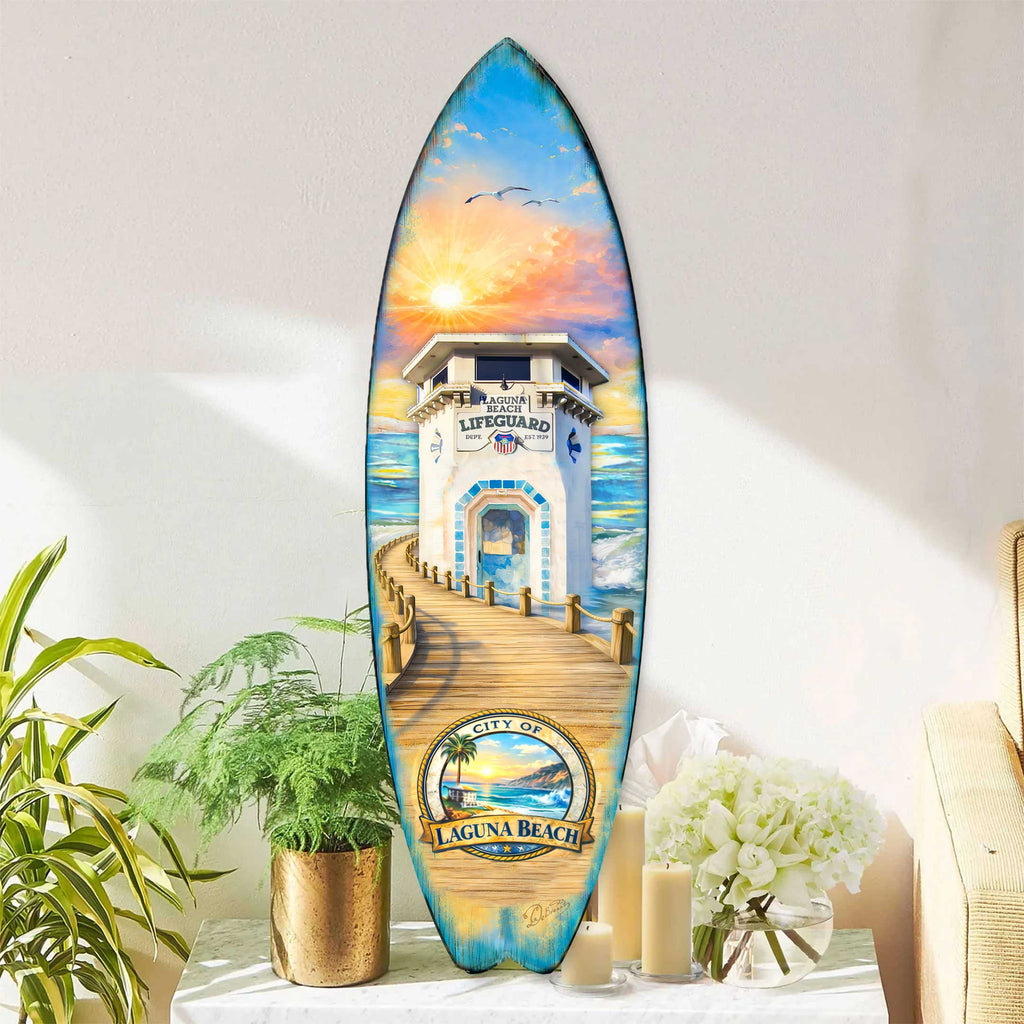 Laguna Beach Surfboard Wall Art – Handcrafted Coastal Decor by G.DeBrekht – Beach House Accent for Indoor & Outdoor – 8490161HS