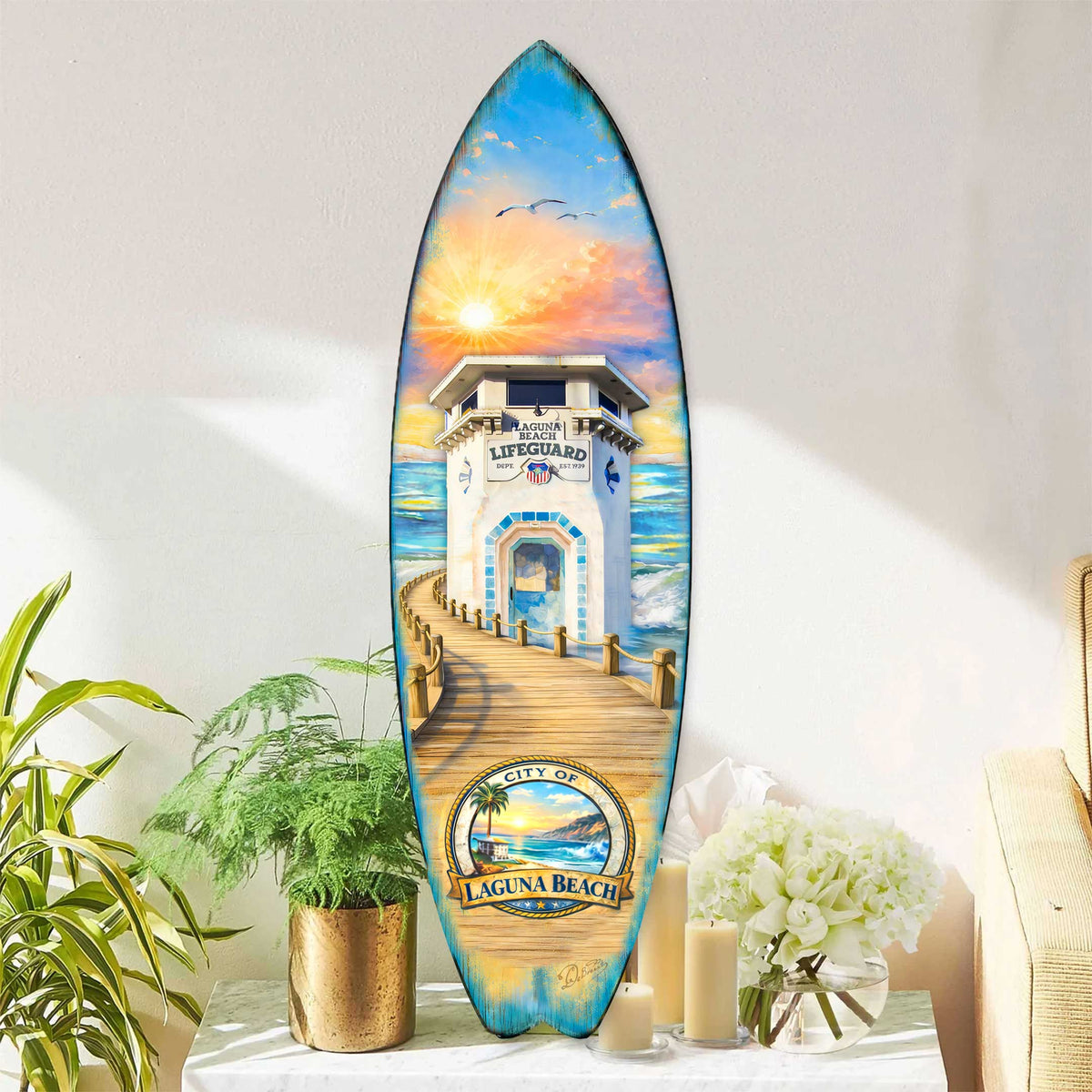 Laguna Beach Surfboard Wall Art – Handcrafted Coastal Decor by G.DeBrekht – Beach House Accent for Indoor & Outdoor – 8490161HS