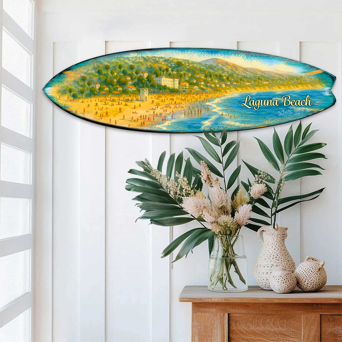 Laguna Beach Panorama Surfboard Wall Art – Handcrafted Coastal Decor by G.DeBrekht – Beach House Accent for Indoor & Outdoor – 8490162HS
