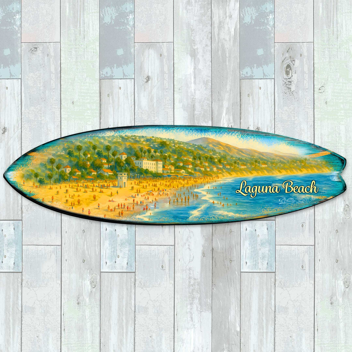 Laguna Beach Panorama Surfboard Wall Art – Handcrafted Coastal Decor by G.DeBrekht – Beach House Accent for Indoor & Outdoor – 8490162HS