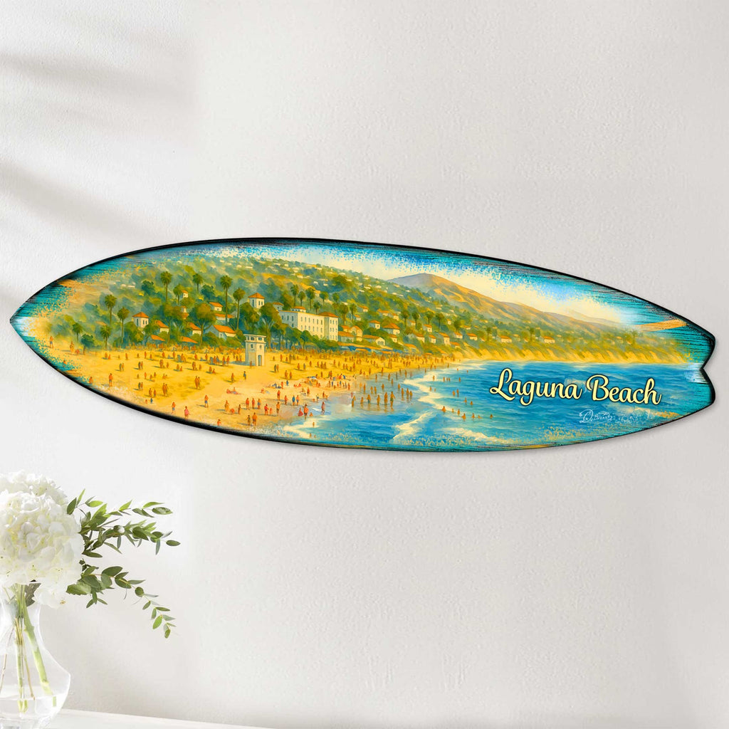 Laguna Beach Panorama Surfboard Wall Art – Handcrafted Coastal Decor by G.DeBrekht – Beach House Accent for Indoor & Outdoor – 8490162HS