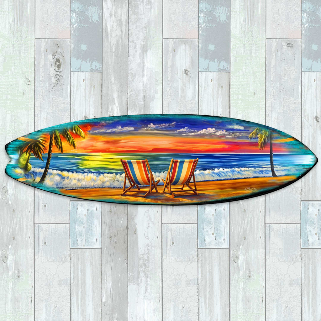 Sunset Beach Chairs Surfboard Wall Decor – Handcrafted Coastal Decor by G.DeBrekht – Beach House Accent for Indoor & Outdoor – 8490163HS