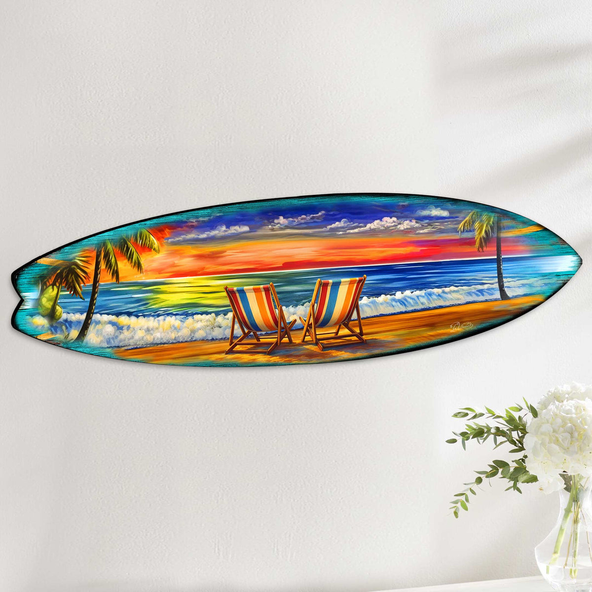 Sunset Beach Chairs Surfboard Wall Decor – Handcrafted Coastal Decor by G.DeBrekht – Beach House Accent for Indoor & Outdoor – 8490163HS
