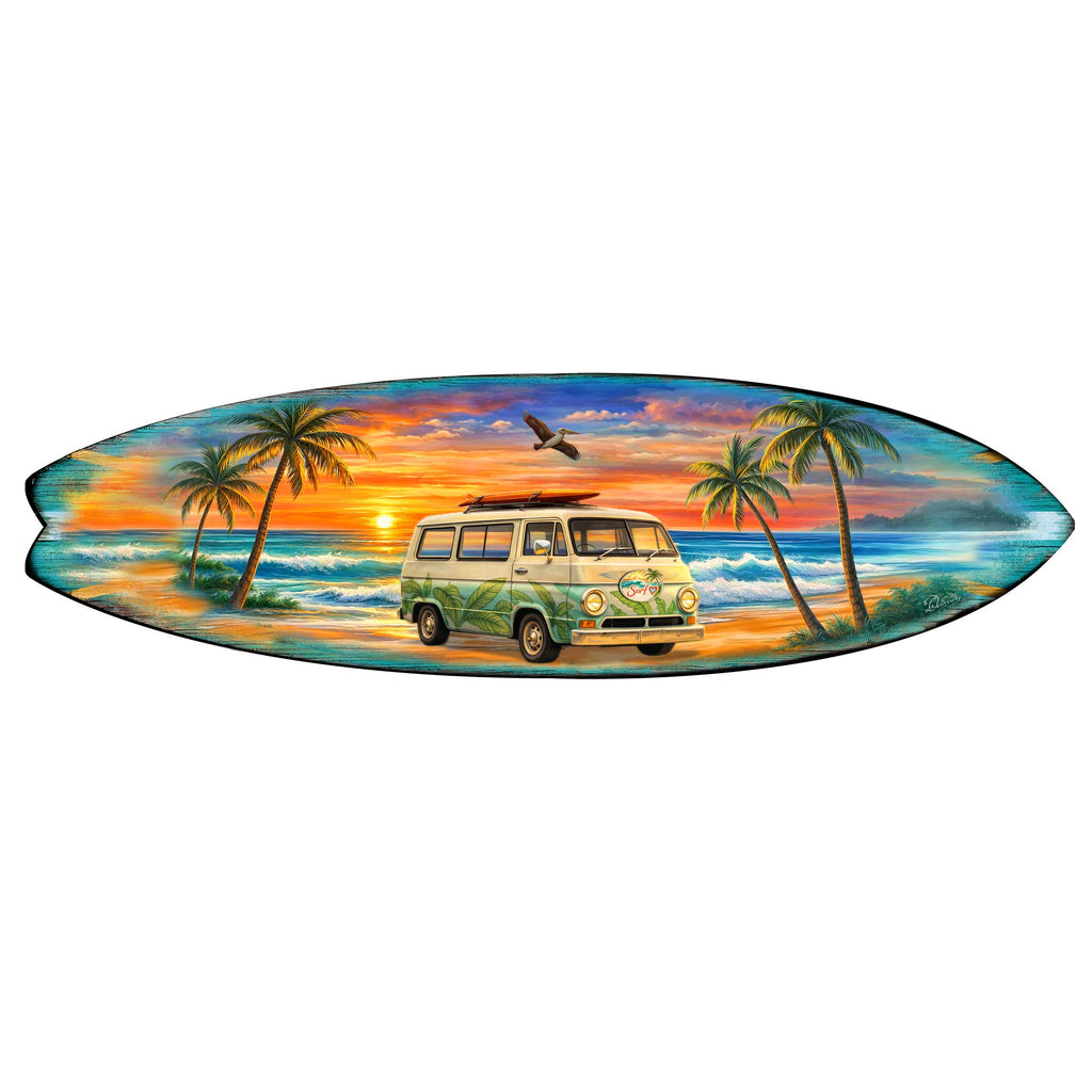Sunset Surf Van Surfboard Wall Art – Handcrafted Coastal Decor by G.DeBrekht – Beach House Accent for Indoor & Outdoor – 8490164HS