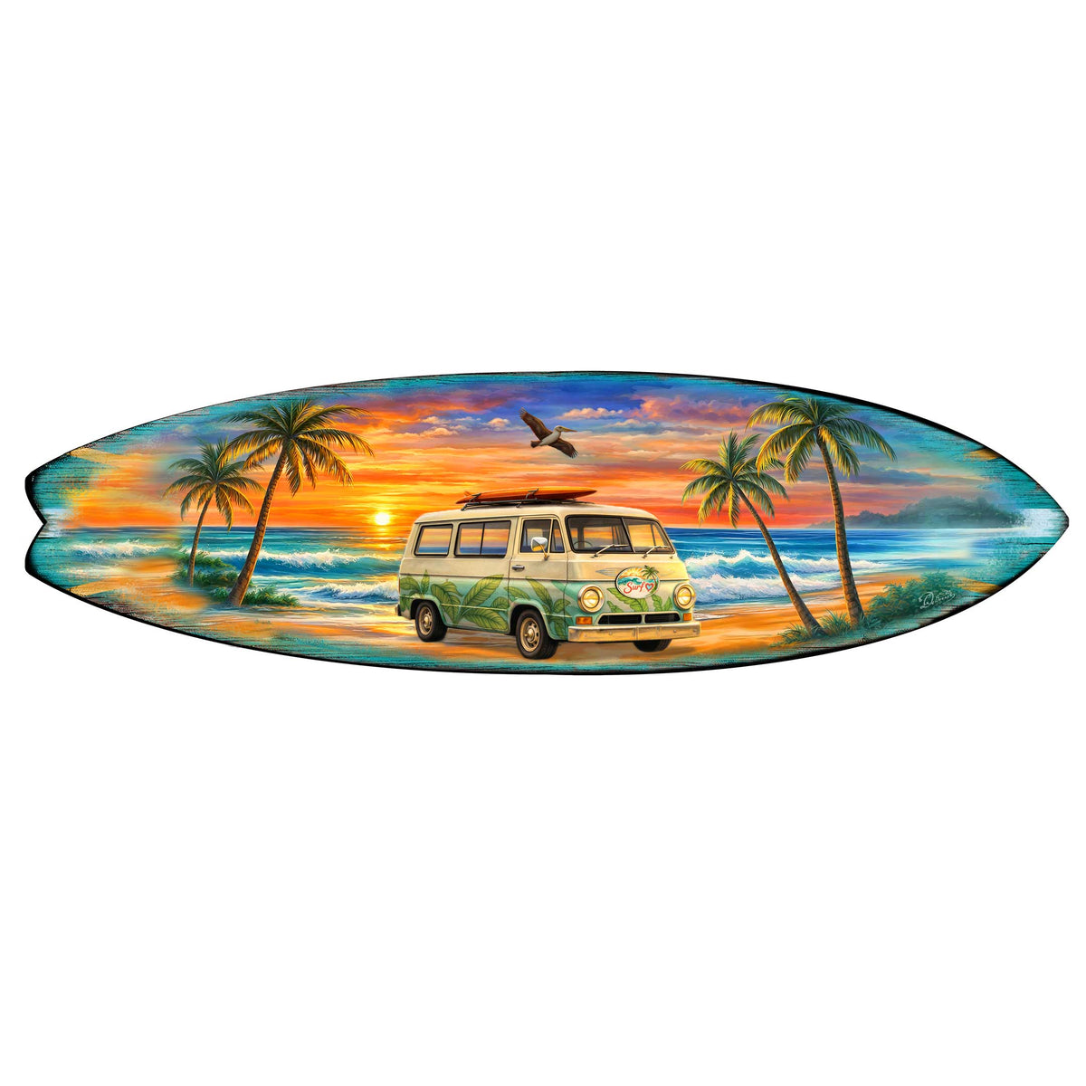 Sunset Surf Van Surfboard Wall Art – Handcrafted Coastal Decor by G.DeBrekht – Beach House Accent for Indoor & Outdoor – 8490164HS