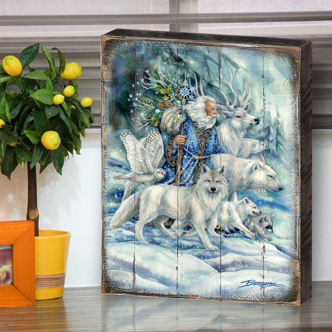 Cool Winds Father Winter Animals Wooden Wall Art by J. Bergsma - Nature Wildlife Décor  - 8592862BP-JB