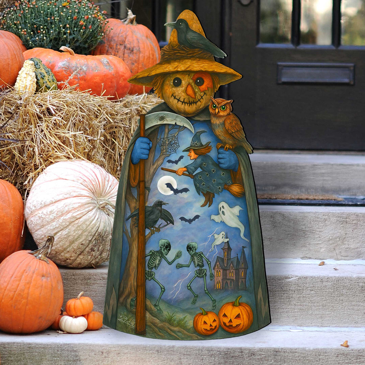 Halloween Scarecrow Door Hanger – Handcrafted Wooden Door Décor by G. DeBrekht – 8652835H
