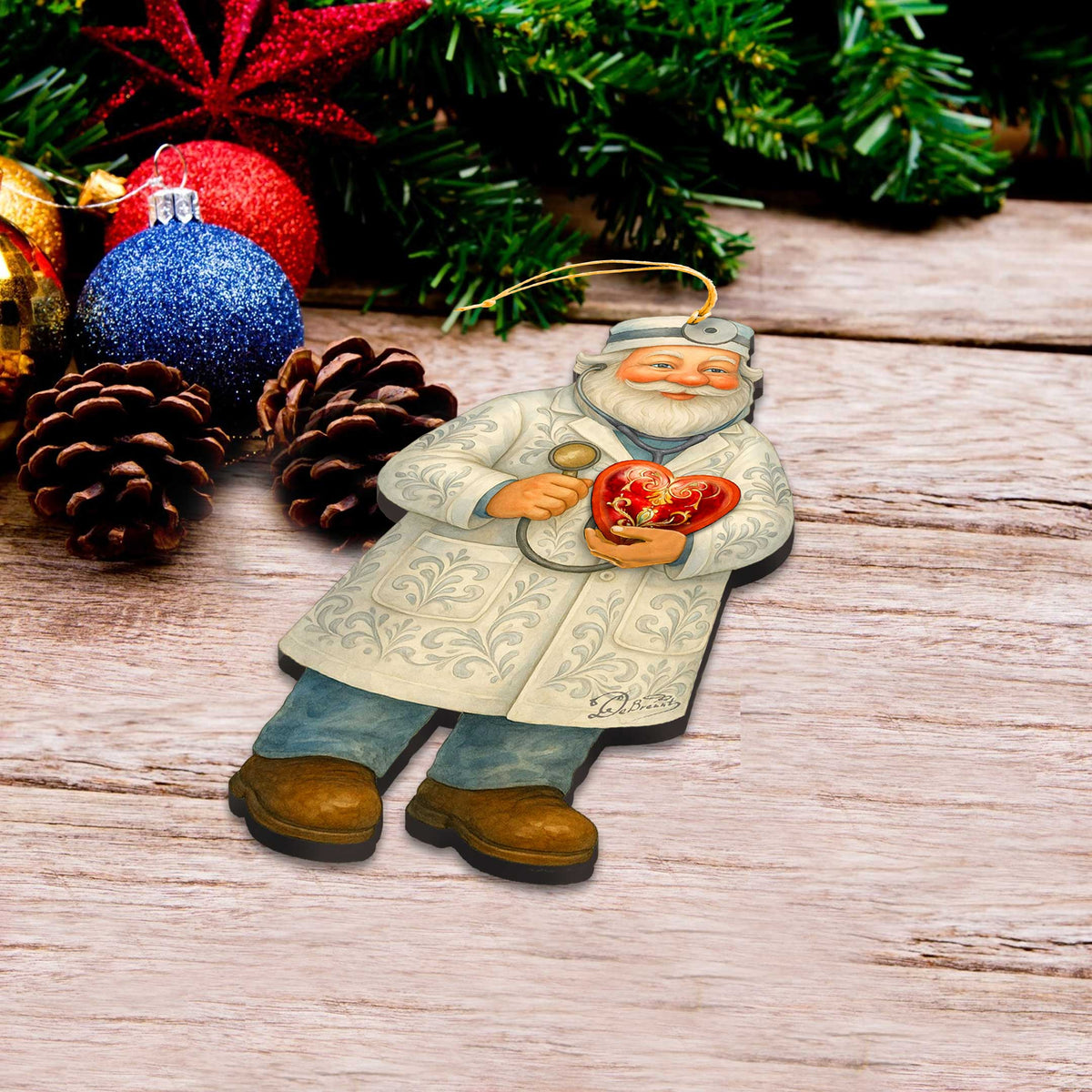 Doctor Santa Ornament – Handcrafted Wooden Christmas Tree Decoration by G. DeBrekht - Christmas Santa Snowman Decor - 8652847