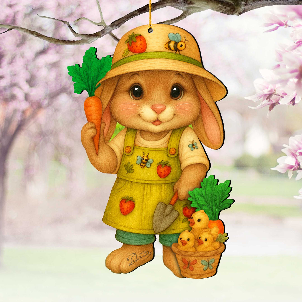 Gardener Bunny Easter Wooden Ornament – Handcrafted Wooden Americana Easter Décor by G. Debrekht - 8652862